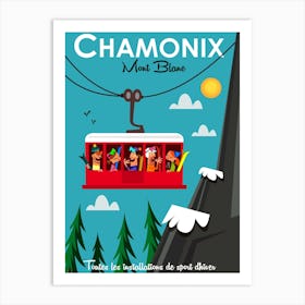 Chamonix Mont Blanc Cable Car Poster Teal Art Print