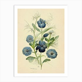 Blue Flowers Farmhouse Botanical Art Print