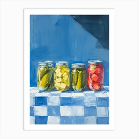 Pickles In Jars Blue Checkerboard 4 Art Print