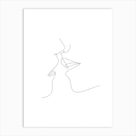 Couple Kiss One Line Art Print