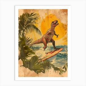 Vintage Amargasaurus Dinosaur On A Surf Board  1 Art Print