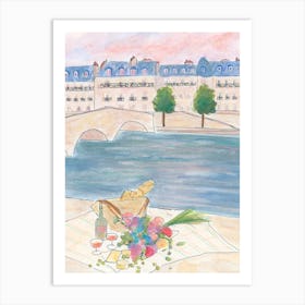 Sunset Picnic At The Seine In Paris Art Print