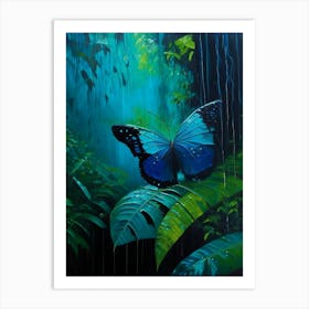 Morpho Butterfly In Rain Forest Oil Painting 2 Art Print