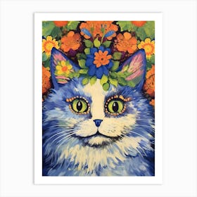 Louis Wain Psychedelic Cat With Flowers 0 Art Print