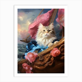 Cat On Medieval Boat Rococo Style 3 Art Print