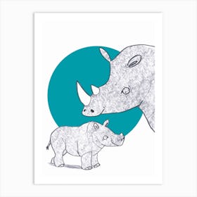 Rhino And Baby Art Print
