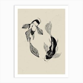 Koi Fish Linocut Stile Art Print