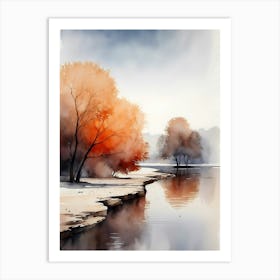 Watercolor Of Trees By The River Art Print