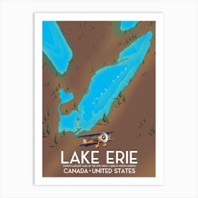 Lake Erie Canada United States travel map Art Print