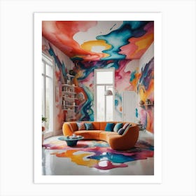 The Colorful Illusion of Home Colorful Living Room Art Print