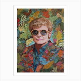 Floral Handpainted Portrait Of Elton John 2 Art Print