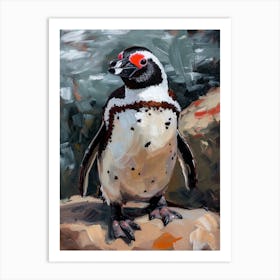 African Penguin Bartolom Island Oil Painting 1 Art Print