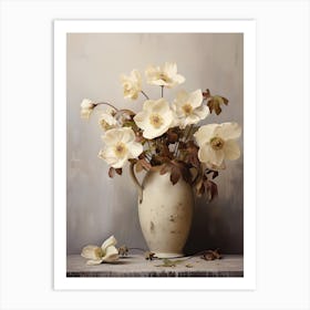 Hellebore, Autumn Fall Flowers Sitting In A White Vase, Farmhouse Style 2 Art Print