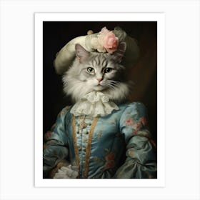Cat In Medieval Clothing Rococo Inspired Painting 6 Art Print