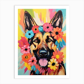 German Shepherd Portrait With A Flower Crown, Matisse Painting Style 3 Art Print