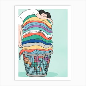 Woman Sleeping In A Laundry Basket Art Print