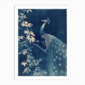 Peacock In The Leaves Cyanotype Inspired 3 Art Print