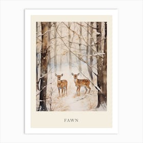 Winter Watercolour Fawn 1 Poster Art Print