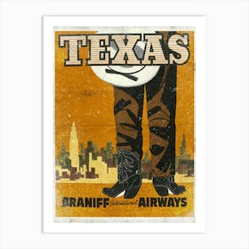 Vintage Travel Poster ― Texas Braniff International Airways Art Print