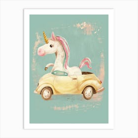 Storybook Style Unicorn Driving A Car Art Print