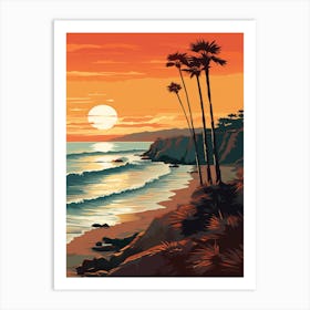 Malibu Beach California At Sunset, Vibrant Painting 1 Art Print