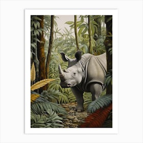 Rhino Peeking Out From Behind The Leaves 3 Art Print