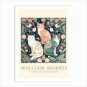 William Morris  Inspired Cats Pink Art Print