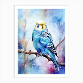 Snowy Budgie Illustration 1 Art Print