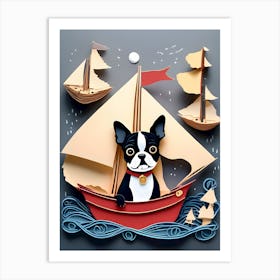 Boston Terrier In A Boat-Reimagined 3 Art Print