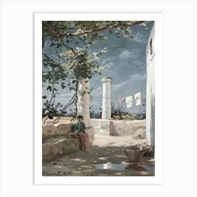 Woman Washing Clothes In A Courtyard Art Print