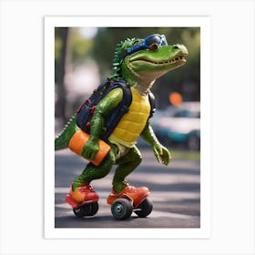 Alligator On Skateboard Art Print