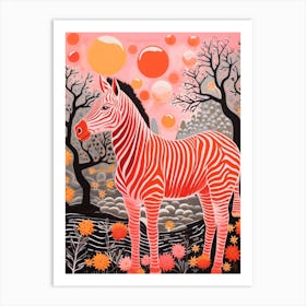 Linocut Pink & Red Inspired Zebra 6 Art Print