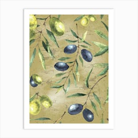 Olives On A Branch - olives poster, kitchen wall art Art Print