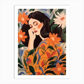 Woman With Autumnal Flowers Passionflower 2 Art Print