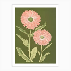 Pink & Green Calendula 1 Art Print