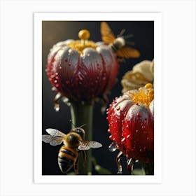 Bees And Flowers Art Print