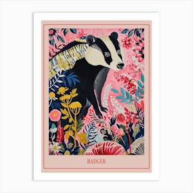 Floral Animal Painting Badger 1 Poster Art Print