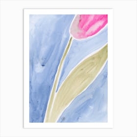 Tulip On Blue 4 - floral watercolor blue green magenta Art Print