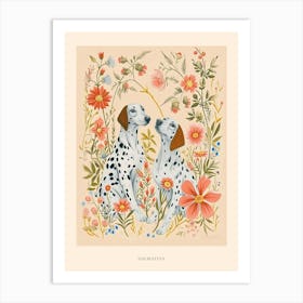 Folksy Floral Animal Drawing Dalmatian 2 Poster Art Print