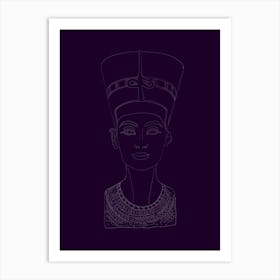 Bust of Nefertiti Line Drawing - Purple Art Print