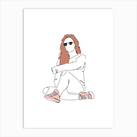 Minimalist Line Art Girl In Sunglasses Art Print