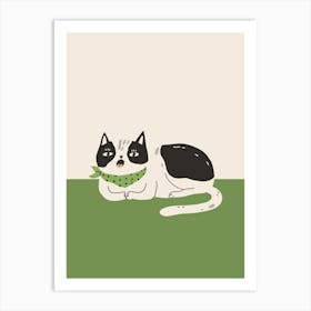 Cat With A Green Bandana Art Print