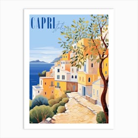 Capri Italy. Gouache Landscape. Vintage Travel Art Print