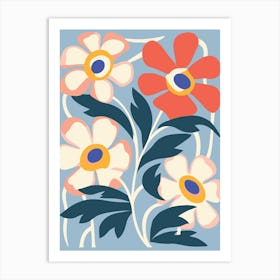 Flowers On A Blue Background 1 Art Print