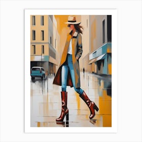 Woman Walking Down The Street Art Print