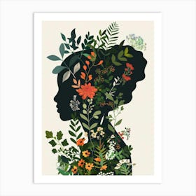 Silhouette Of A Woman With Flowers 5 Art Print