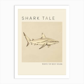 White Tip Reef Shark Vintage Illustration 1 Poster Art Print