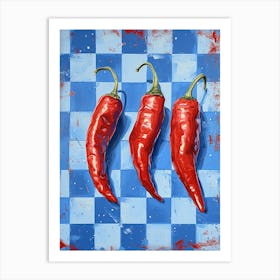 Red Chillis Blue Checkerboard 3 Art Print