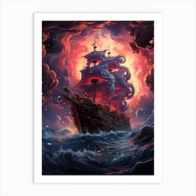 Pirate Ship In Stormy Sea Art Print