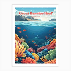 Great Barrier Reef Australia Marine Life Digital Travel Illustration Art Print